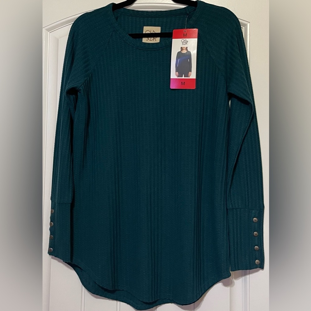 New Ladies’ Chaser Lush Blue Thermal Stretch Knit Waffle L/S Shirt (Medium)